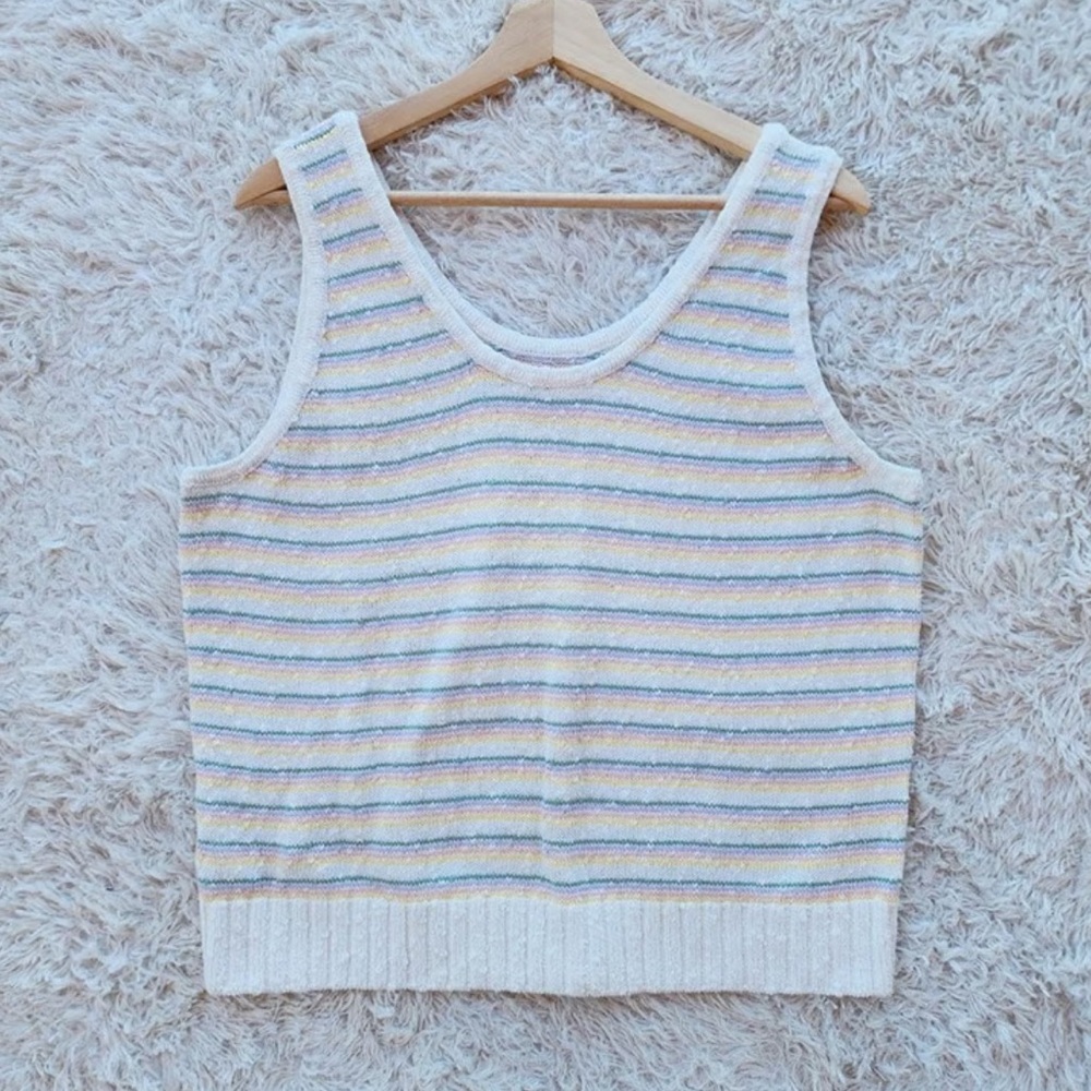 The Loft Cream Striped Multicolor Knit Sweater Tank Top size L